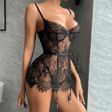 Extremely Short Sheer Night Dress with G-String and Suspenders / Sexy Lace Babydoll Lingerie - EVE's SECRETS