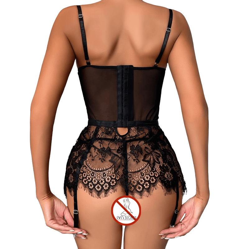 Extremely Short Sheer Night Dress with G-String and Suspenders / Sexy Lace Babydoll Lingerie - EVE's SECRETS