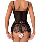 Extremely Short Sheer Night Dress with G-String and Suspenders / Sexy Lace Babydoll Lingerie - EVE's SECRETS
