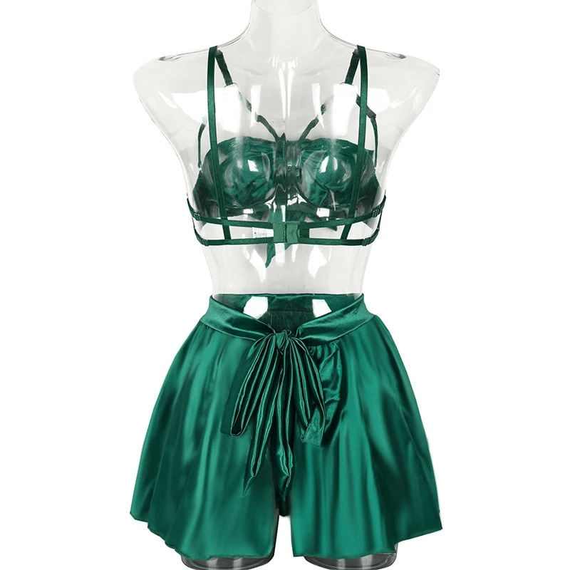 Fancy Satin Lingerie for Women / Sexy Exotic Outfit with Open Bra - EVE's SECRETS