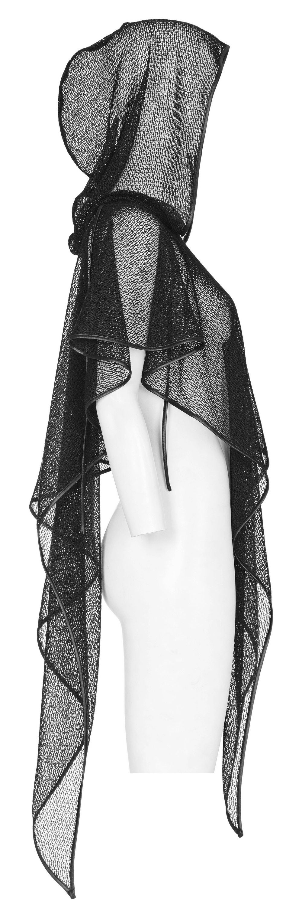 Fashionable Gothic Hooded Cape with Light Mesh Overlay