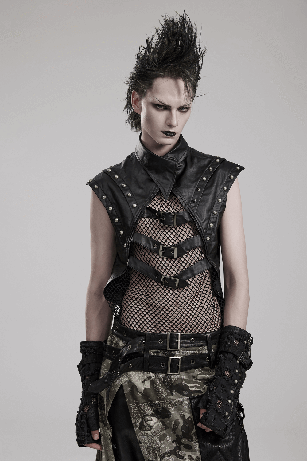 Fashionable Gothic Vest for Men with Rivets and Buckles