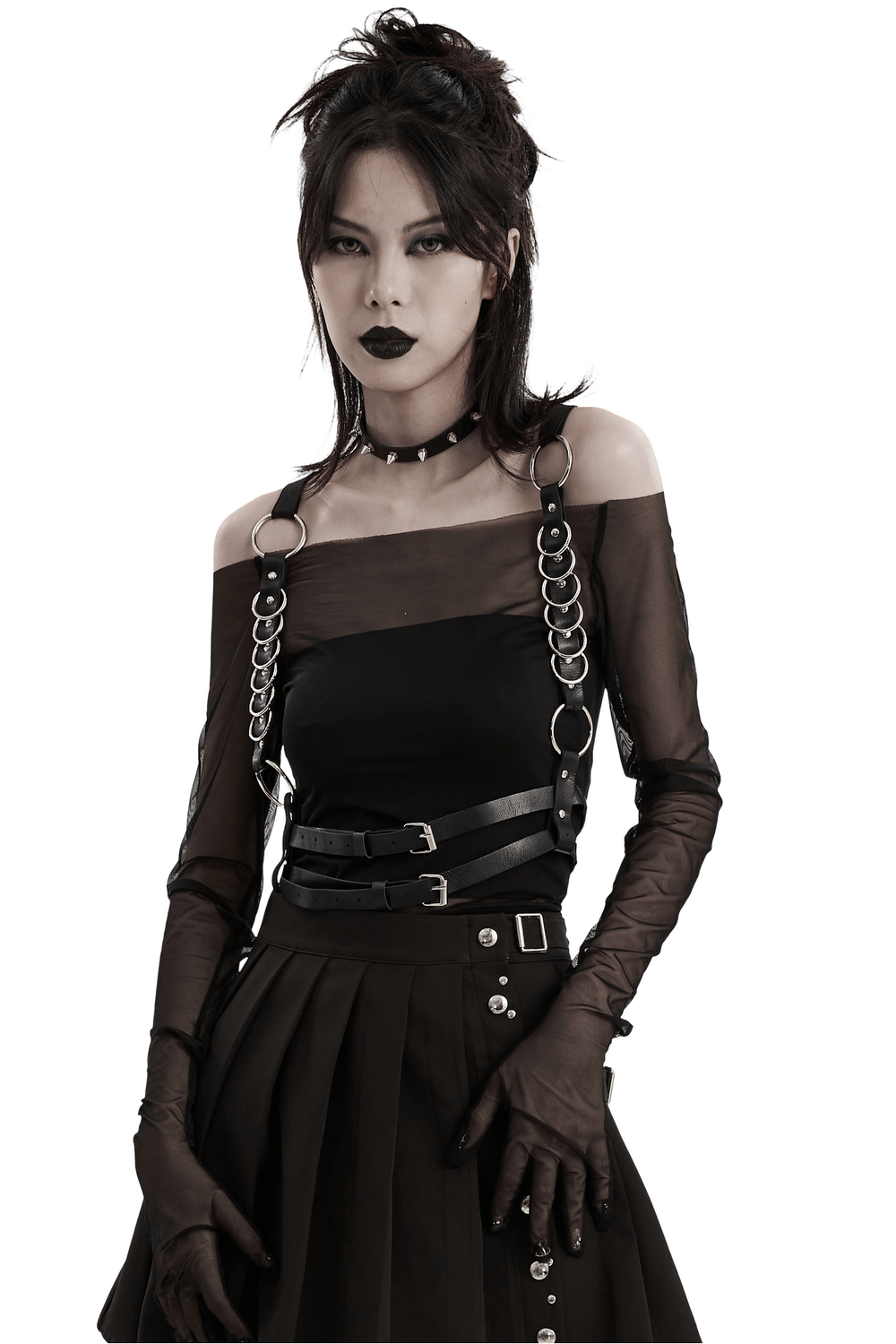 Fashionable Punk Harness with Adjustable Straps and Rings