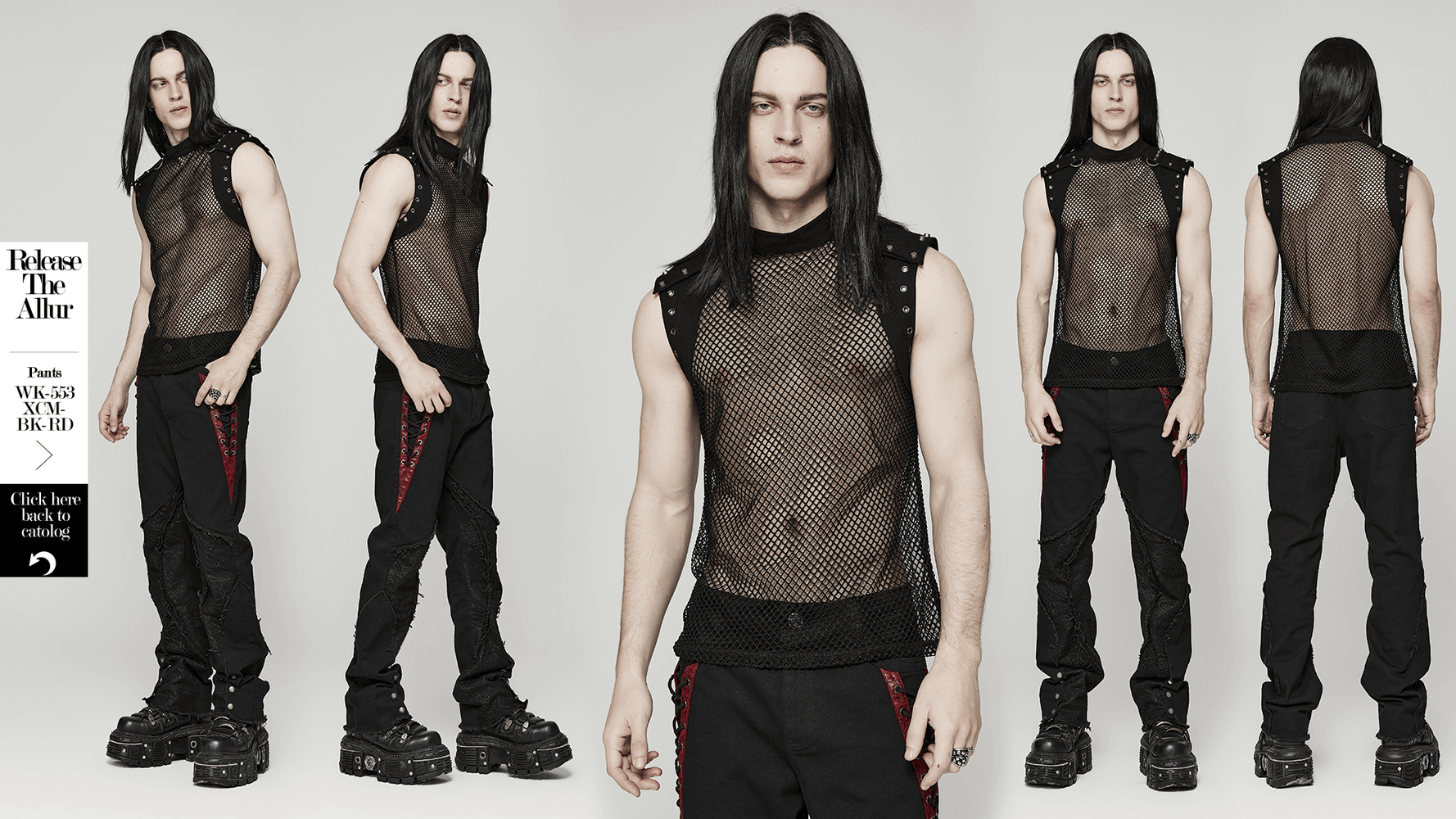 Fashionable Punk Mesh Vest for Men with Denim Accents