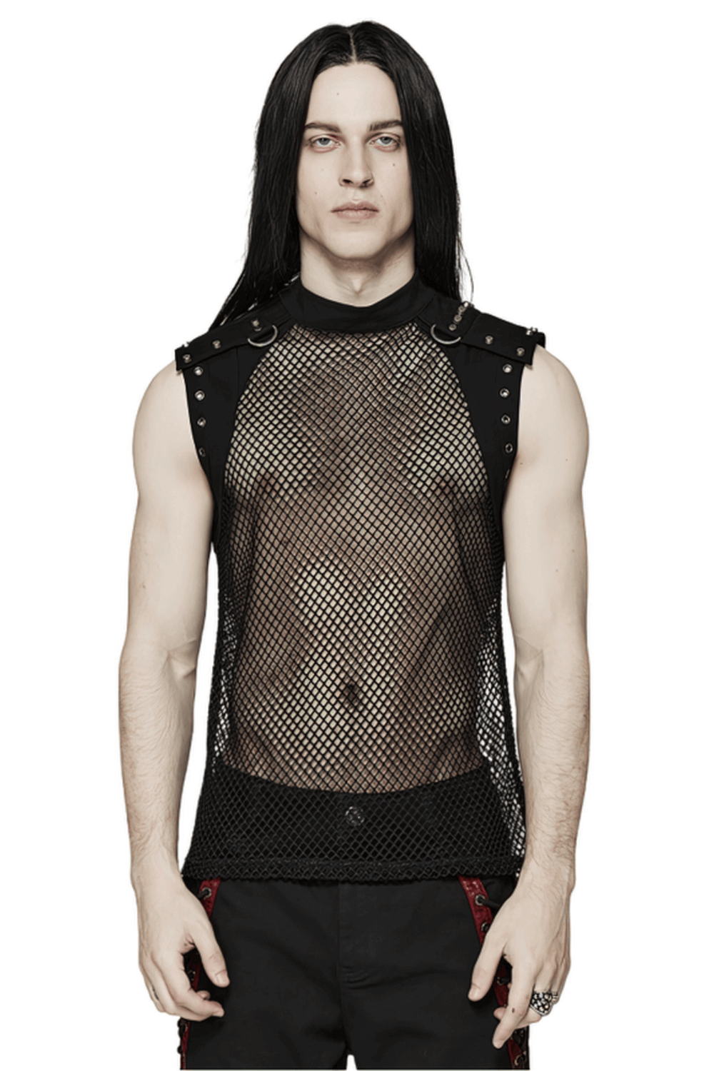 Fashionable Punk Mesh Vest for Men with Denim Accents