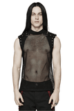 Fashionable Punk Mesh Vest for Men with Denim Accents