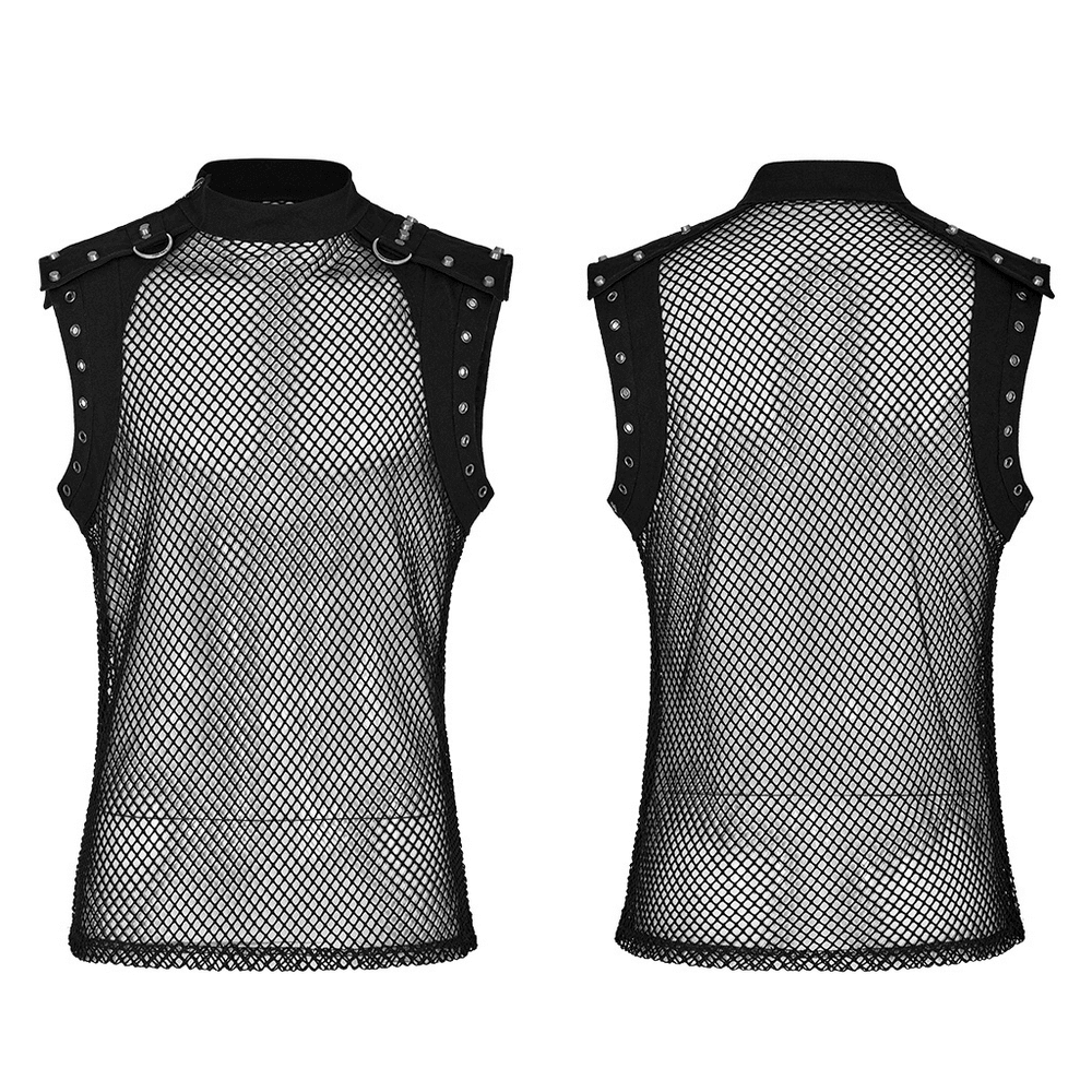 Fashionable Punk Mesh Vest for Men with Denim Accents