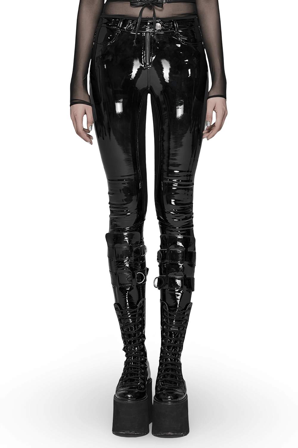 Fashionable Sleek Black Vinyl Leggings for Women