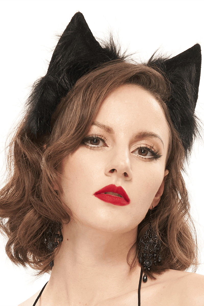 Faux Fur Cat Ears Headdress: Gothic Headwear for Women