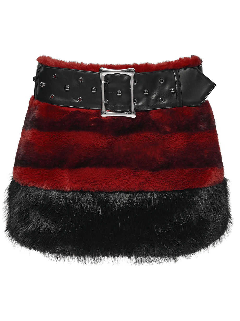 Faux Fur Gothic Mini Skirt with Studded Belt Accent