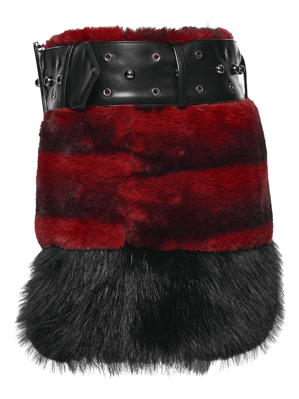 Faux Fur Gothic Mini Skirt with Studded Belt Accent