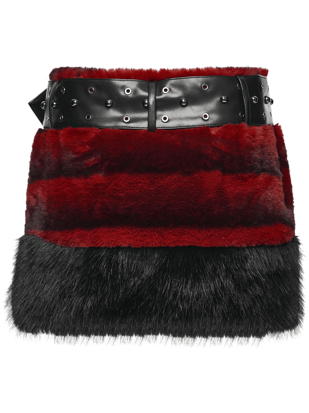 Faux Fur Gothic Mini Skirt with Studded Belt Accent