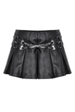 Faux Leather Pleated Mini Skirt with Edgy Belt Accents