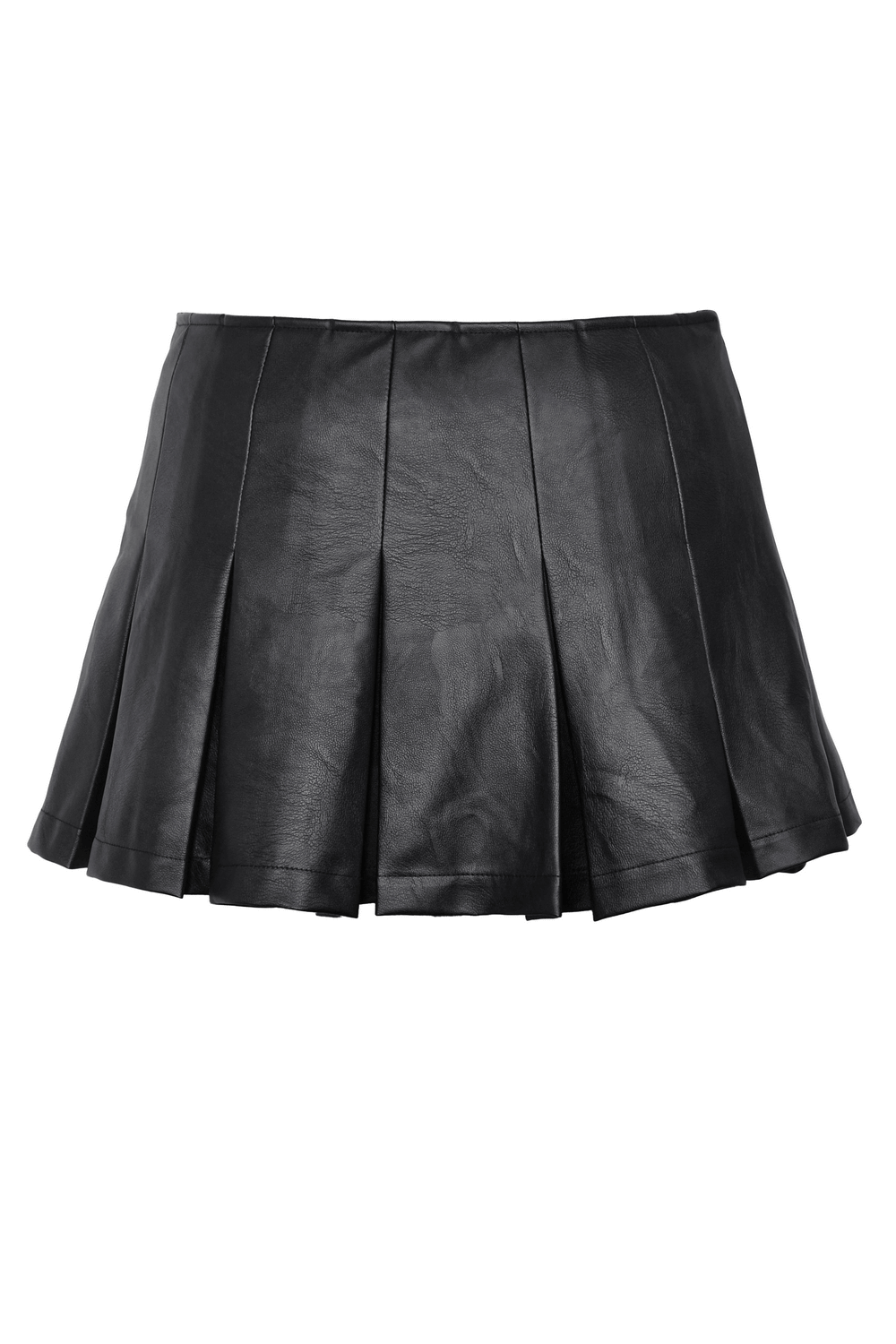 Faux Leather Pleated Mini Skirt with Edgy Belt Accents
