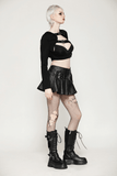 Faux Leather Pleated Mini Skirt with Edgy Belt Accents