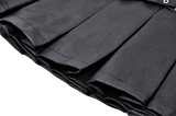 Faux Leather Pleated Mini Skirt with Edgy Belt Accents
