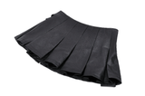 Faux Leather Pleated Mini Skirt with Edgy Belt Accents
