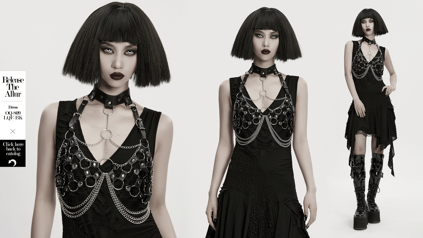 Faux Leather Punk Body Harness with Rings and Chains