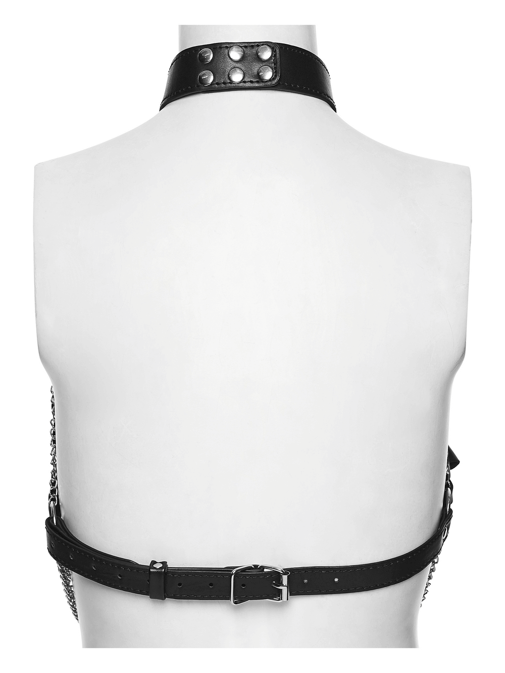 Faux Leather Punk Body Harness with Rings and Chains