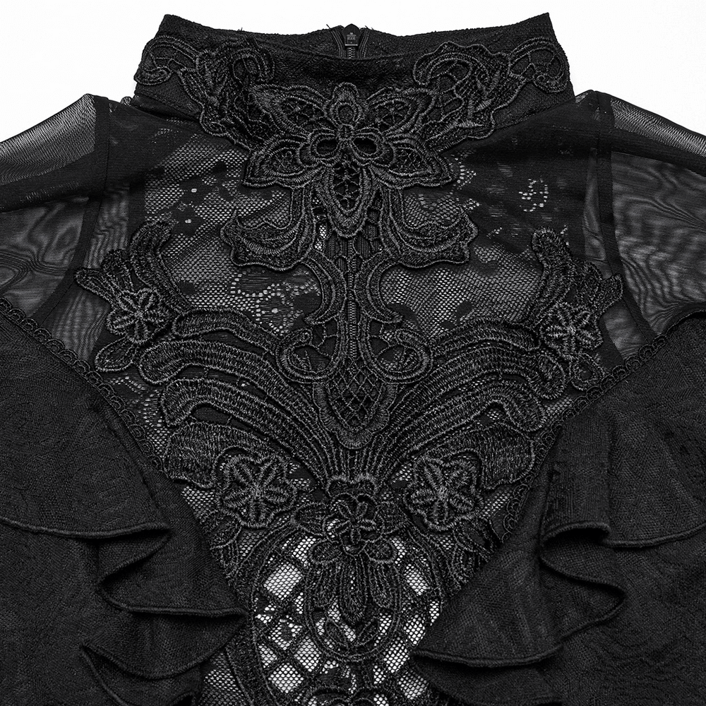 Female Black Lace Top with Embroidered Applique