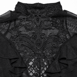 Female Black Lace Top with Embroidered Applique