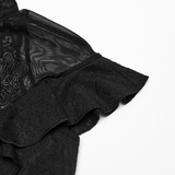 Female Black Lace Top with Embroidered Applique