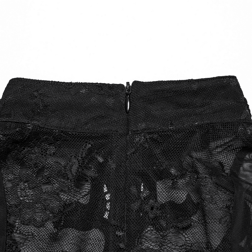 Female Black Lace Top with Embroidered Applique