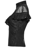 Female Black Lace Top with Embroidered Applique