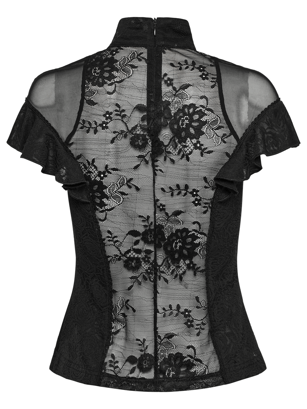 Female Black Lace Top with Embroidered Applique