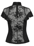 Female Black Lace Top with Embroidered Applique