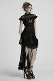 Female Black Lace Top with Embroidered Applique
