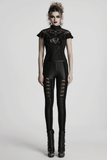 Female Black Lace Top with Embroidered Applique