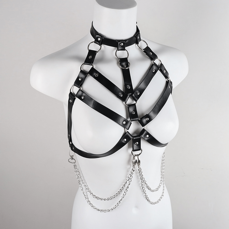 Female PU Leather Suspenders Garter Belt / Women's Punk Body Harness Underwear - EVE's SECRETS