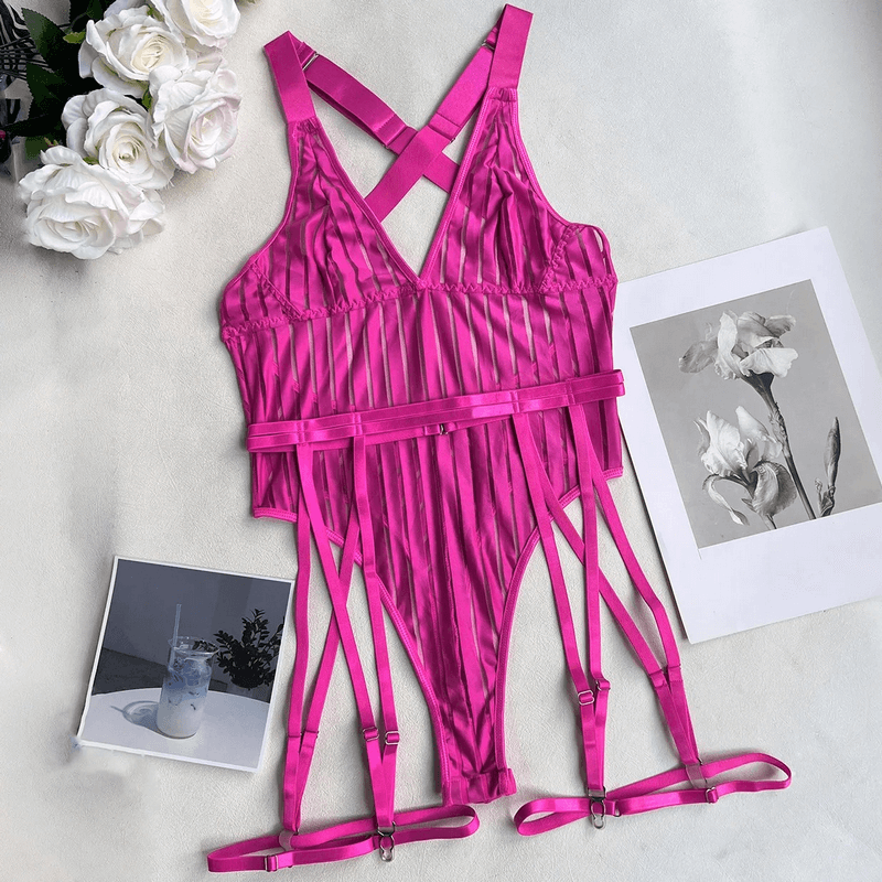 See-Through Plunge V-Neck Bodysuit Lingerie / Women's Backless Erotic Apparel - EVE's SECRETS