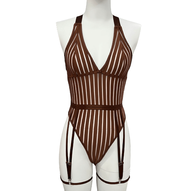 Female See-Through Deep-V Bodysuit Lingerie / Women's Backless Halter Erotic Apparel - EVE's SECRETS