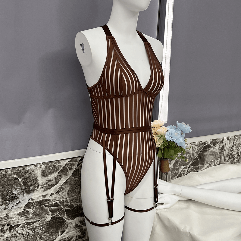 Female See-Through Deep-V Bodysuit Lingerie / Women's Backless Halter Erotic Apparel - EVE's SECRETS