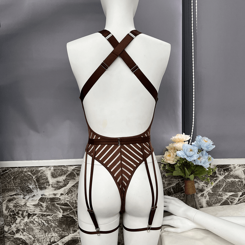 Female See-Through Deep-V Bodysuit Lingerie / Women's Backless Halter Erotic Apparel - EVE's SECRETS