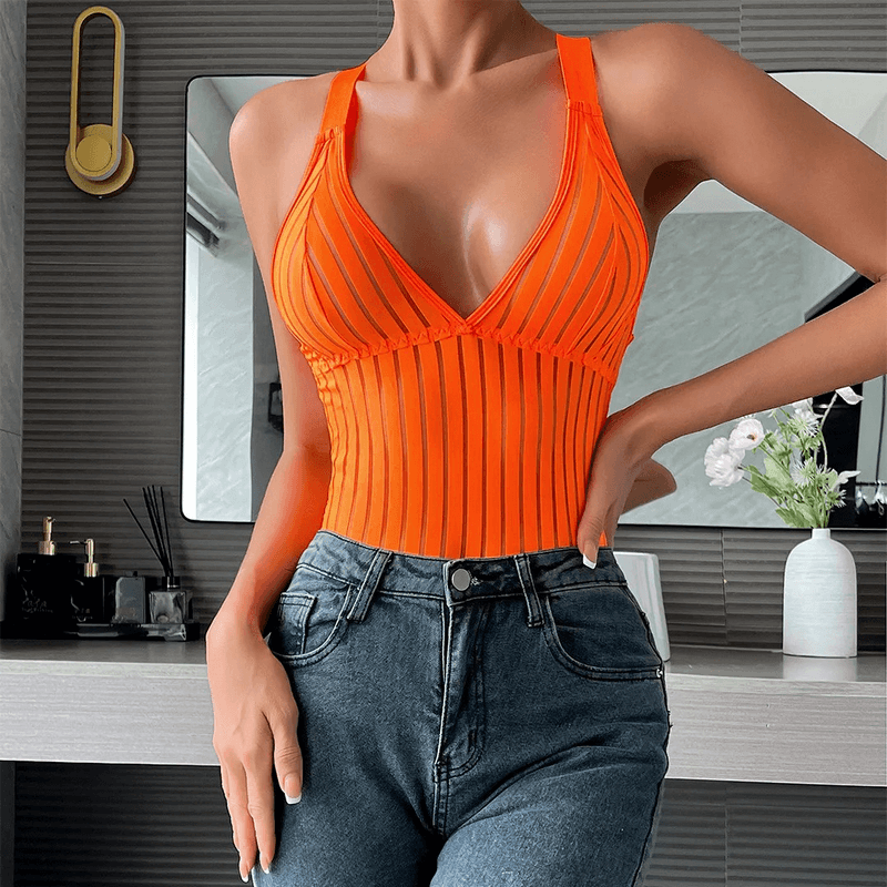 See-Through Plunge V-Neck Bodysuit Lingerie / Women's Backless Erotic Apparel - EVE's SECRETS