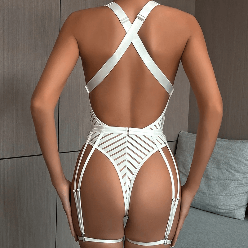 See-Through Plunge V-Neck Bodysuit Lingerie / Women's Backless Erotic Apparel - EVE's SECRETS