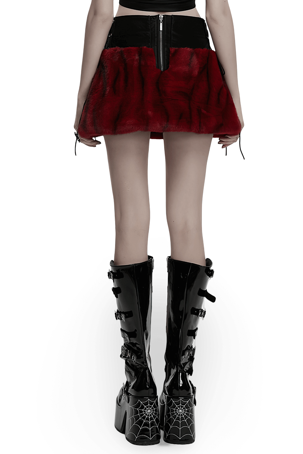 Flame Tie-Dyed Punk Skirt in Faux Leather and Fur Design
