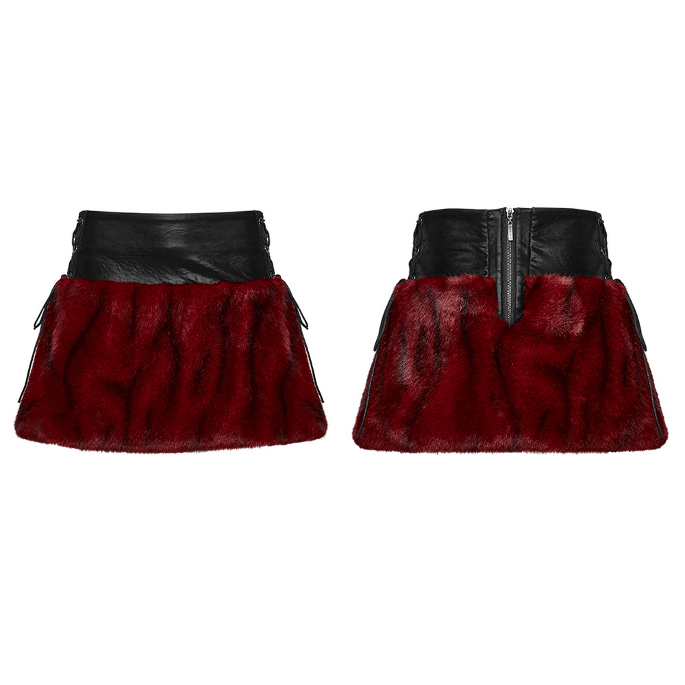 Flame Tie-Dyed Punk Skirt in Faux Leather and Fur Design