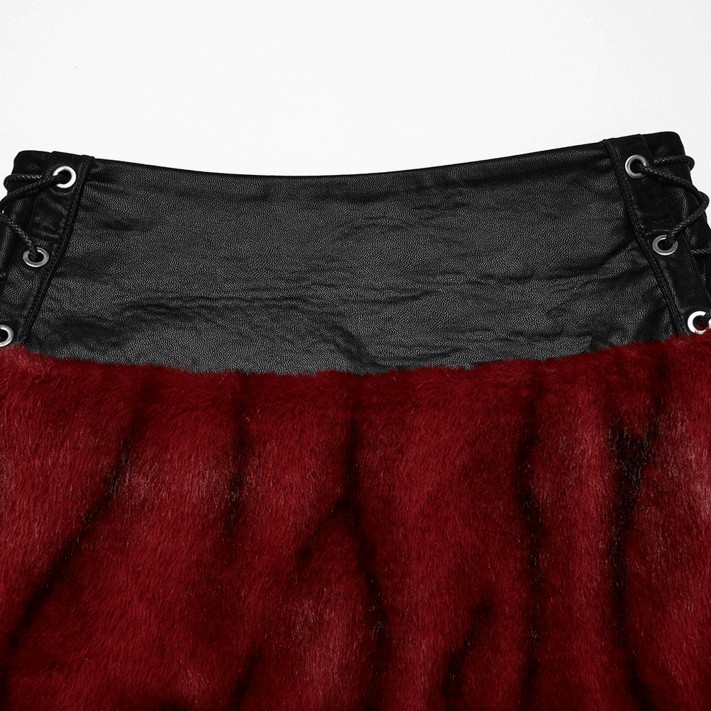 Flame Tie-Dyed Punk Skirt in Faux Leather and Fur Design