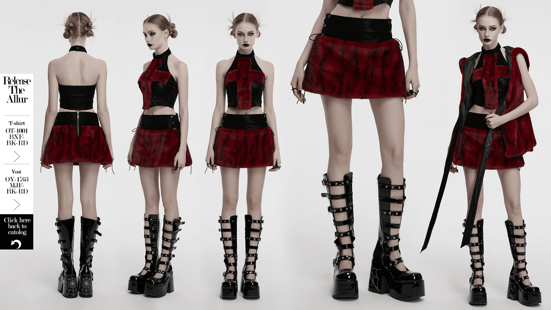 Flame Tie-Dyed Punk Skirt in Faux Leather and Fur Design