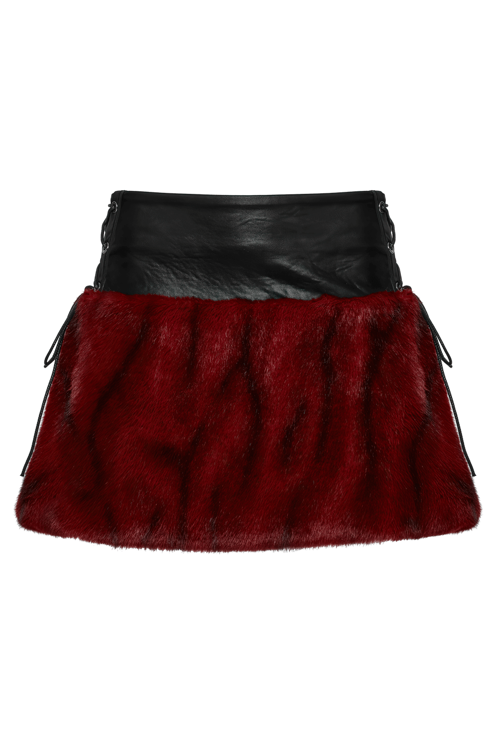 Flame Tie-Dyed Punk Skirt in Faux Leather and Fur Design