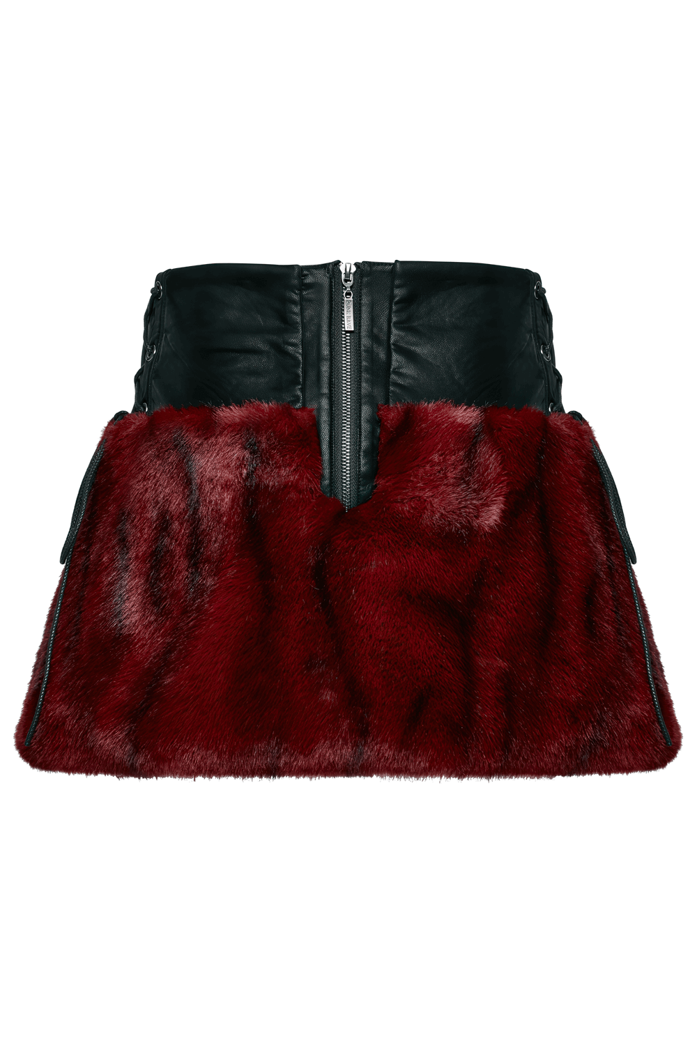 Flame Tie-Dyed Punk Skirt in Faux Leather and Fur Design
