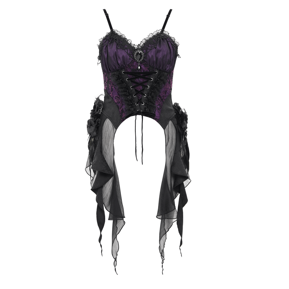 Floral Accented Gothic Lace-Up Corset Top for Women