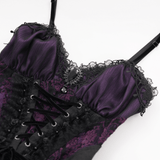 Floral Accented Gothic Lace-Up Corset Top for Women