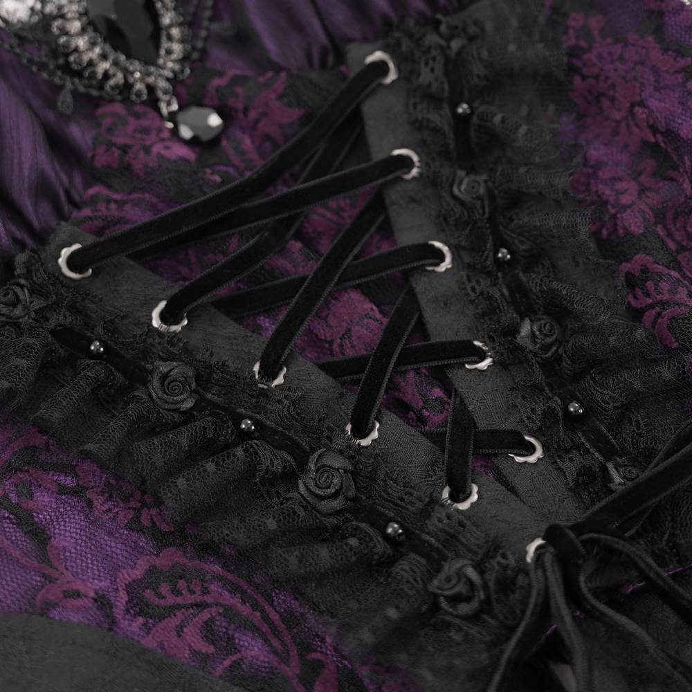 Floral Accented Gothic Lace-Up Corset Top for Women