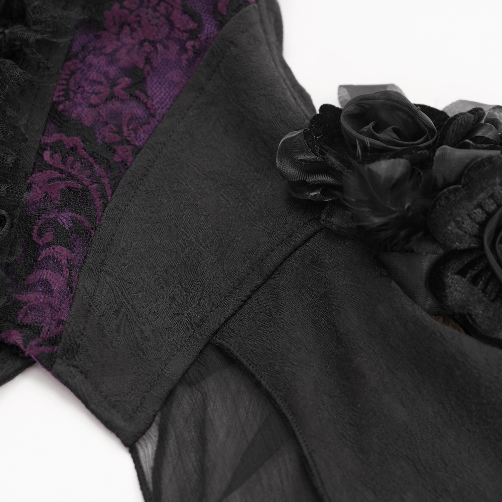Floral Accented Gothic Lace-Up Corset Top for Women
