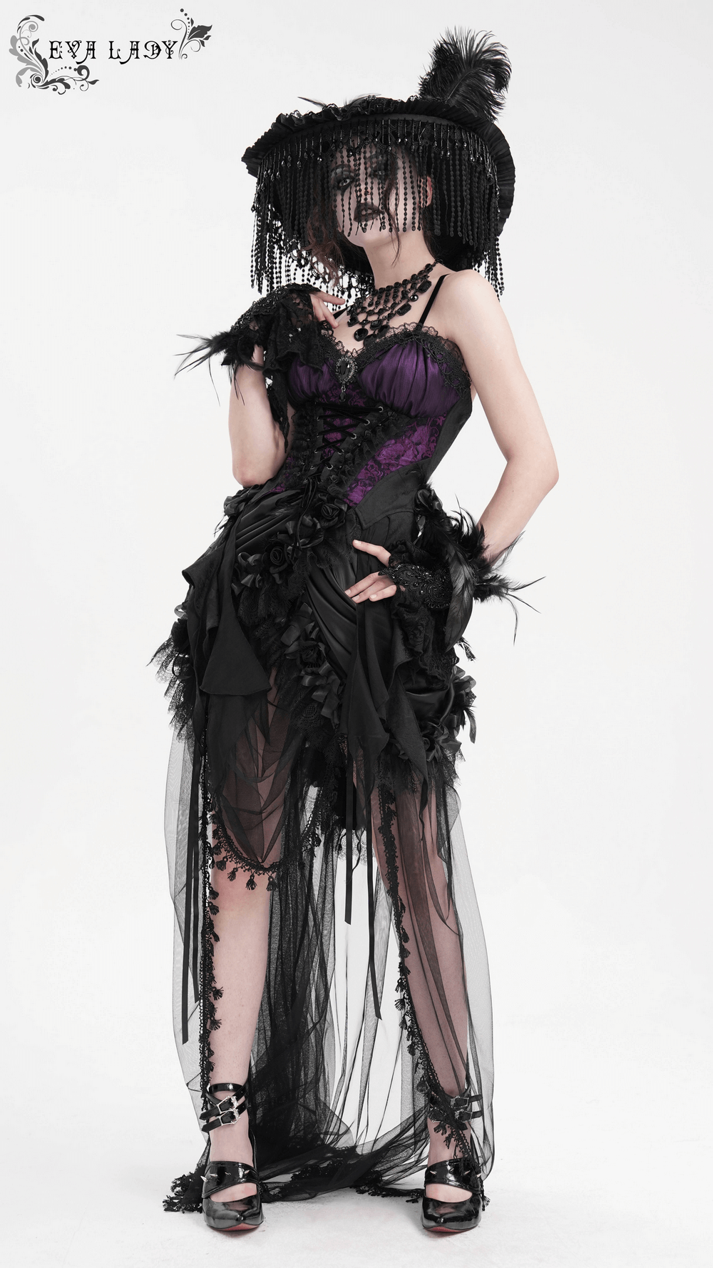 Floral Accented Gothic Lace-Up Corset Top for Women